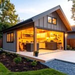 Garage conversion transformed into a modern open-plan living and kitchen space