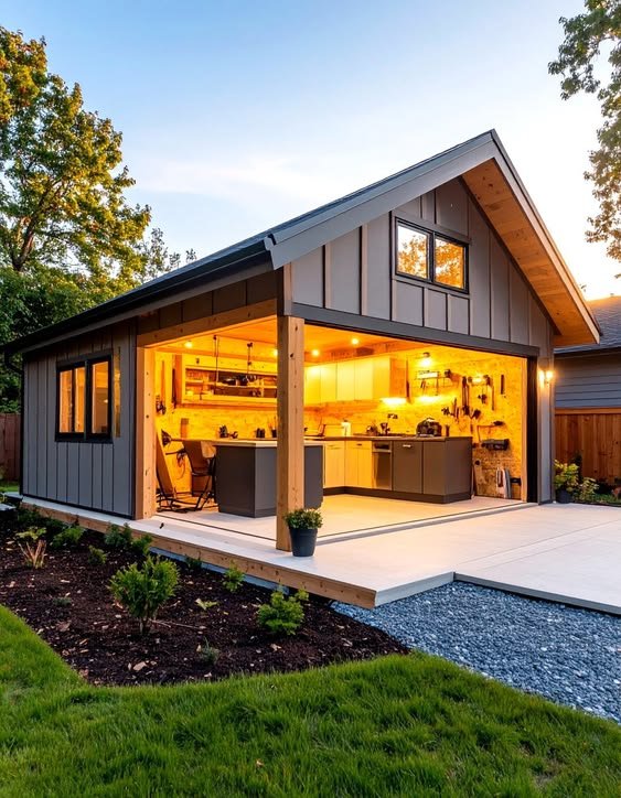 Garage conversion transformed into a modern open-plan living and kitchen space